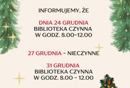 Godziny otwarcia biblioteki w okresie