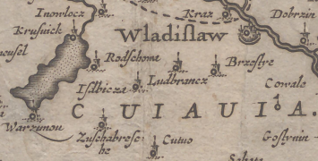 Joannes Janssonius, Novissima Poloniae Regni Descriptio, Amsterdam 1650r. Na mapie w pobliżu Gopła, widzimy Radschowa (Radziejów).