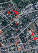 Prawie wszystkie obiekty wymienione w tekście naniosłem na współczesną mapę i oznaczyłem na czerwono.