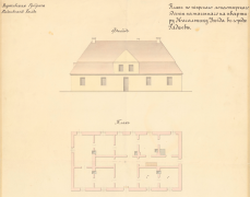 Plan budynku zakonu pijarów (znajdujący się na południe od fary radziejowskiej w okolicy dzisiejszej nowej plebanii) wyznaczony na kwaterę dla Naczelnika Powiatu w mieście Radziejów. Warszawska Gubernia. Powiat radziejowski. Fasada.