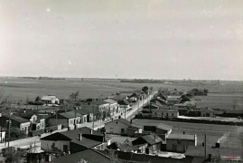 Radziejów 1940r.  -  widok na  ulice  Brzeską, w oddali kępa drzew to Biskupice. Zdjęcie wykonnane z siedziby Gestapo.