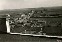 Radziejów 1940r.  -  widok na  ulice  Brzeską, w oddali kępa drzew to Biskupice. Zdjęcie wykonnane z siedziby Gestapo.