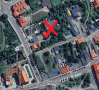Miejsce gdzie kiedyś istniał radziejowski zamek (oznaczone czerwonym X)