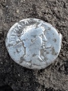 Denar rzymski cesarza Hadriana (panował w latach 117 - 138), znaleziony na polu w Radziejowie.
