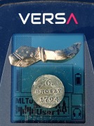 Fibula z Okresu Wpływów Rzymskich, którą można datować na III w. n.e.  i  6 groszy z 1794r., wybite za czasów panowania Stanisława Augusta Poniatowskiego.