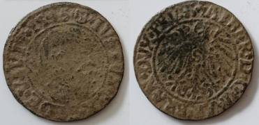 Srebrna moneta – Grosz Prusy Książęce, Albrecht Hohenzollern, wybity w mennicy w Królewcu w 1545 r.